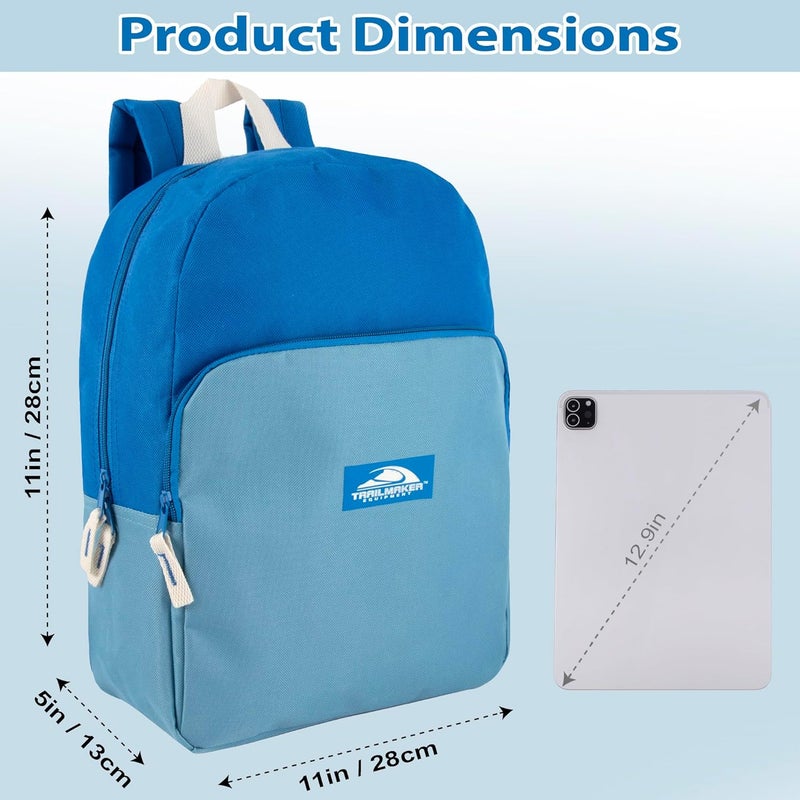 Trailmaker Color Block Backpacks for School Boys and Girls, 15 Inch Two Tone Colorful Small Travel Backpack for Kids (Blue) - Image 4